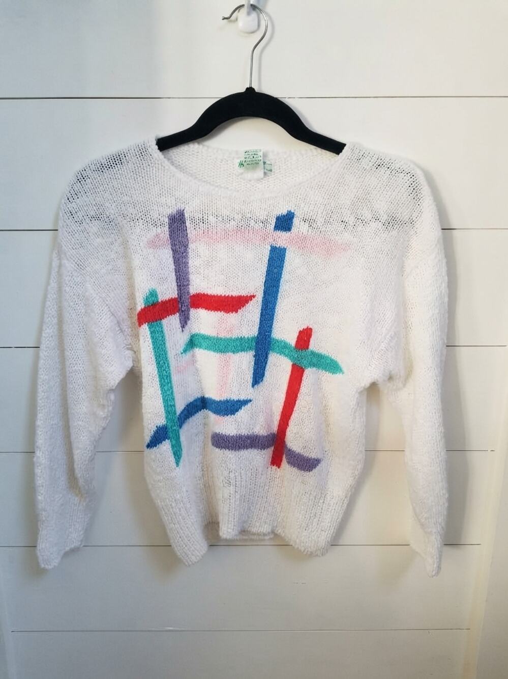 Hot Jazz by Christina Size L Abstract Block Knit 80s Style Sweater Ramie Cotton